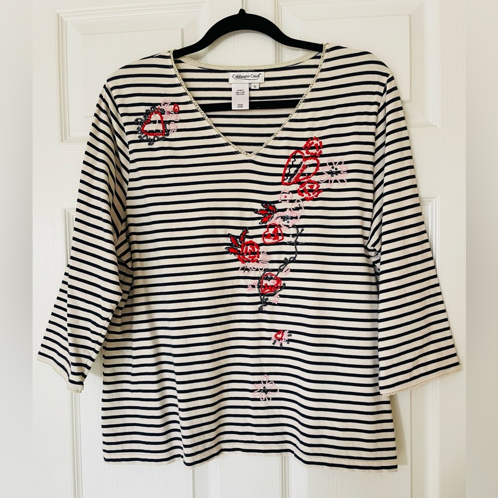 ✨ Coldwater Creek | Embroidered Stripe Top | Gen Y + Z Approved